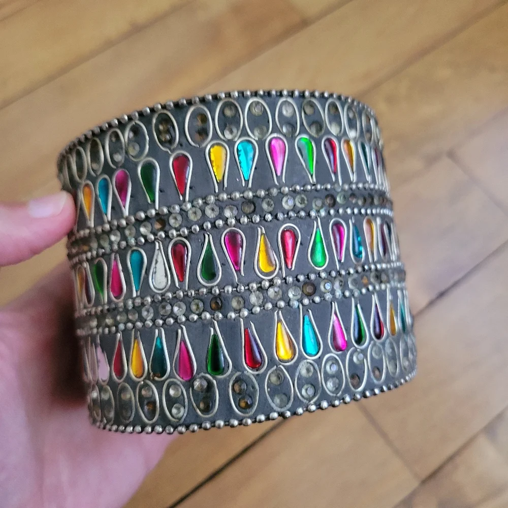 Vintage Indian Bejeweled Circular Box